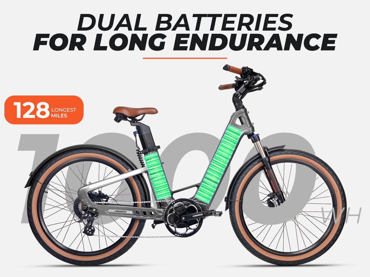 MIHOGO dual battery ebike, 128 miles(206km) long range